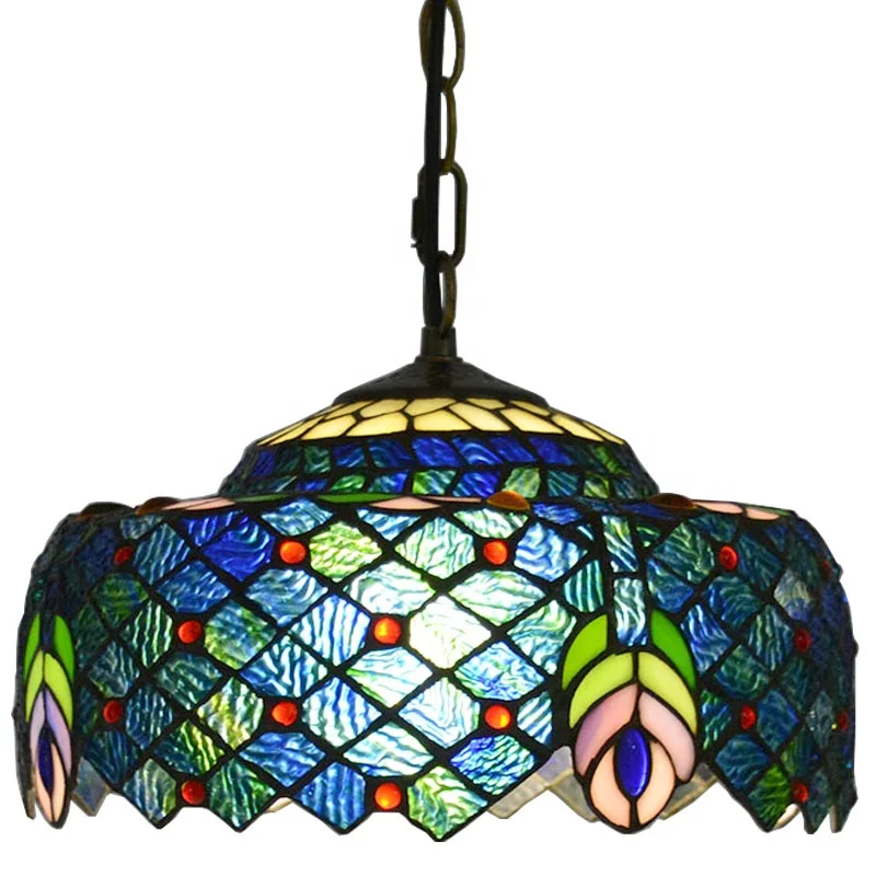 

LongHuiJing Triple Light Dome Drop Light Tiffany Style Stained Glass Ceiling Pendant Lamp in Multi Color