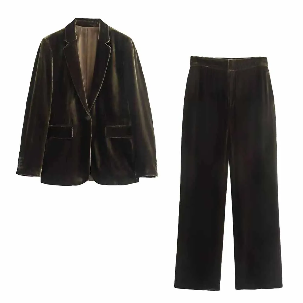 

TRAF WOMEN 2022 Fall/Winter New Velvet Suit Jackets Office Design Sense Retro Temperament Female Chic Blazer Two Set 2731289