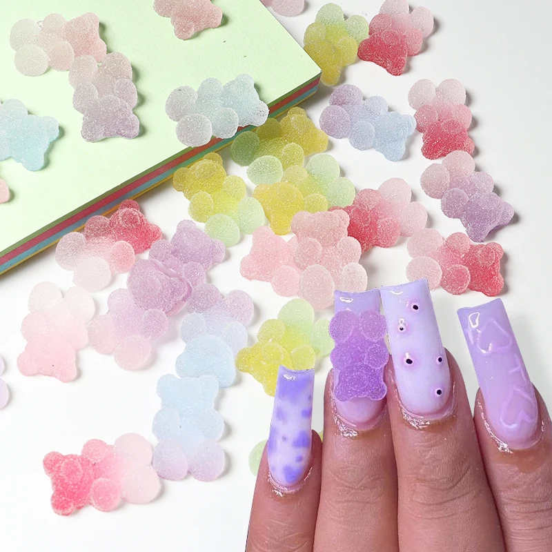 

10pcs Kawaii Nail Charms Gummy Tiny Bear Resin Jewelry Gradient Jelly Bears Manicure Accessories Nail Supplies For Professionals