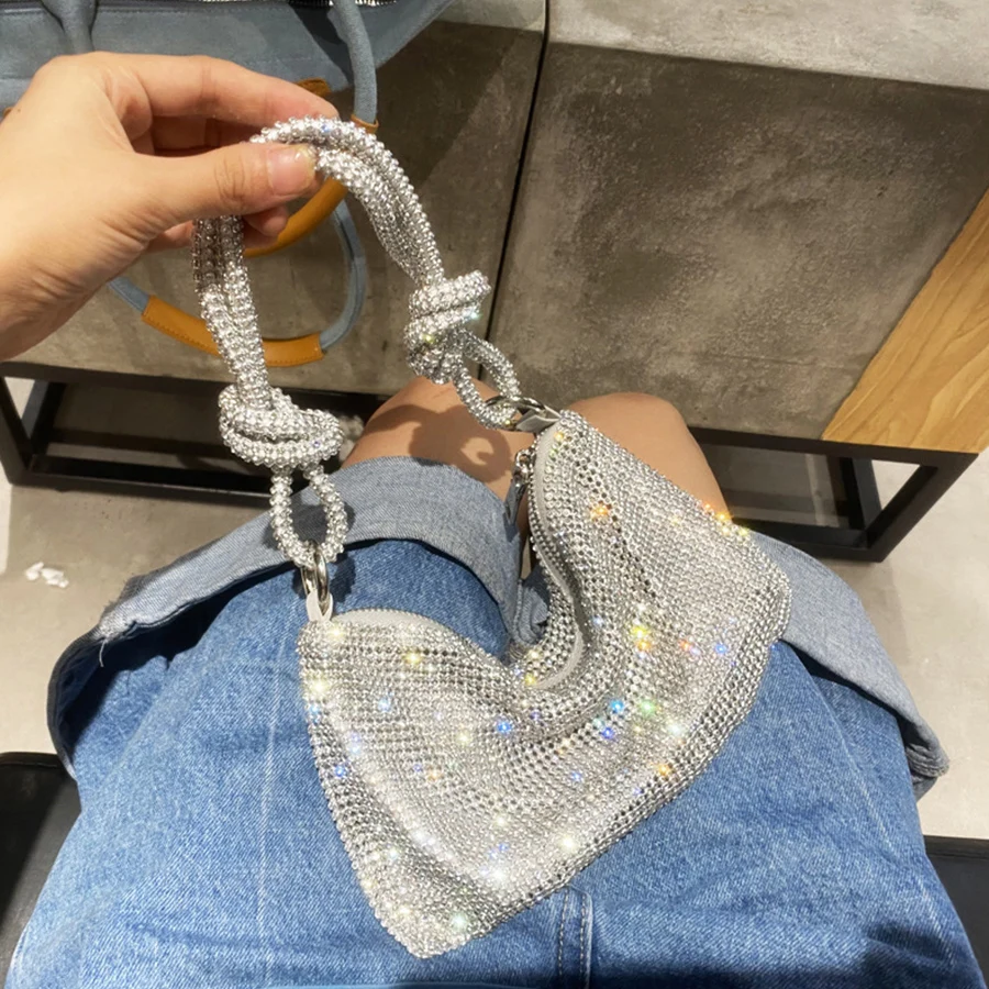 Knot Handle Rhinestones Evening Clutch Bag Summer New Shiny Crystal Dinner Purses Ladies Luxury Colorful Designer Shoulder Bags