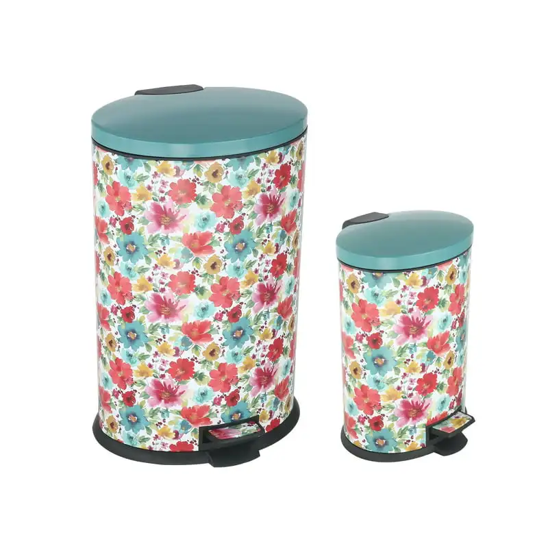 

Woman Stainless Steel 10.5 gal and 3.1 gal Kitchen Garbage Can Combo, Breezy Blossom