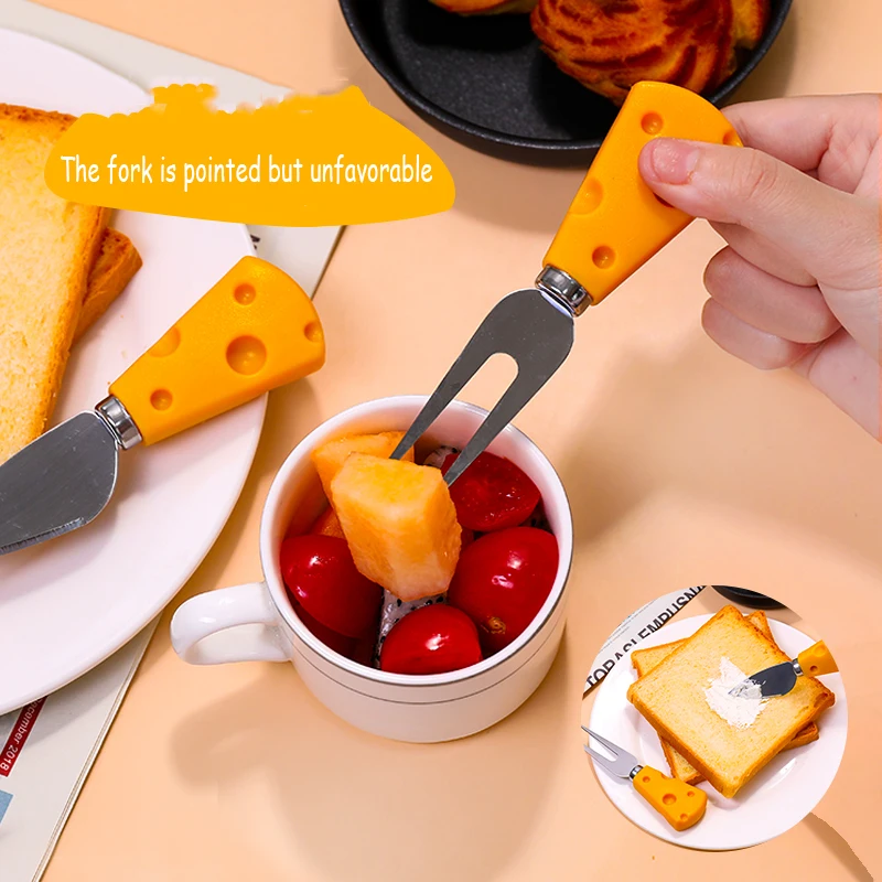 

3-piece Tableware Cheese Fruit Knife / Fork / Spoon Butter Toast Jam Knife Small Fork Lovely Kitchen Accessories