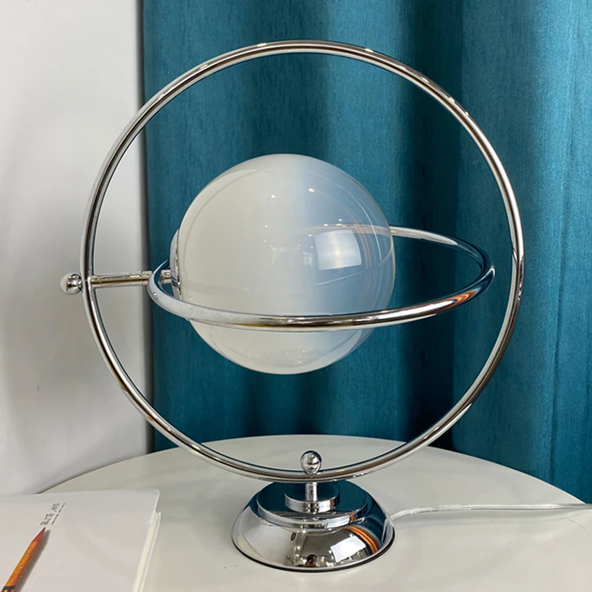 

Italian Rotating Moon Table Lamp chrome Bauhaus 1970S Medieval Living Room restaurant Vintage desk light Bedroom Bedside Lamp