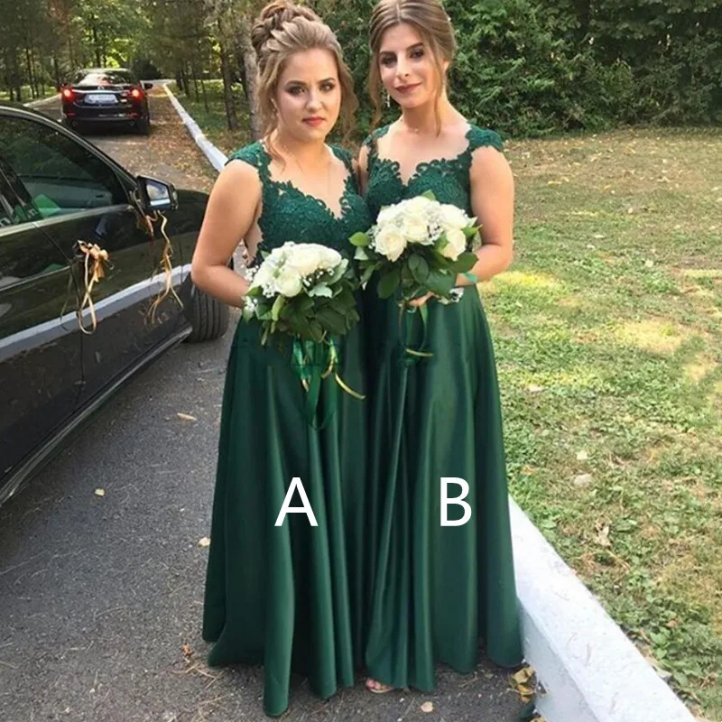 

Fashion Satin Lace Bridesmaid Dress Green 2022 Elegant Sleeveless A-Line Wedding Party Gown Illusion Pleats Maid Of Honor Dress