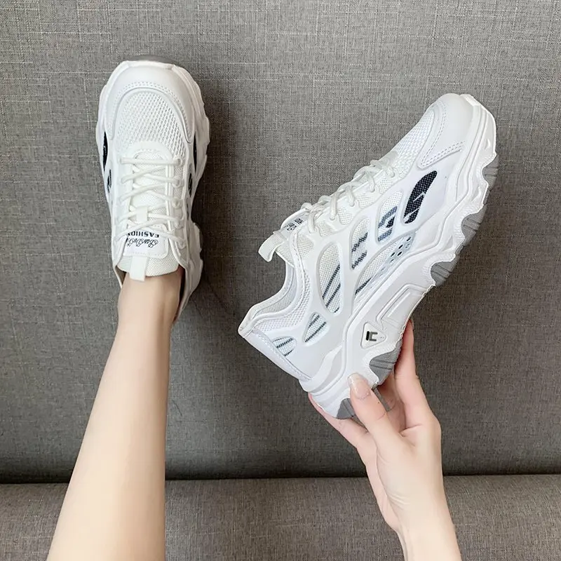 Women's Vulcanize Shoes 2021 Spring Breathable Mesh Casual Walking Shoes Outdoor Comfortable Lace-up Sneakers Shoes for Woman