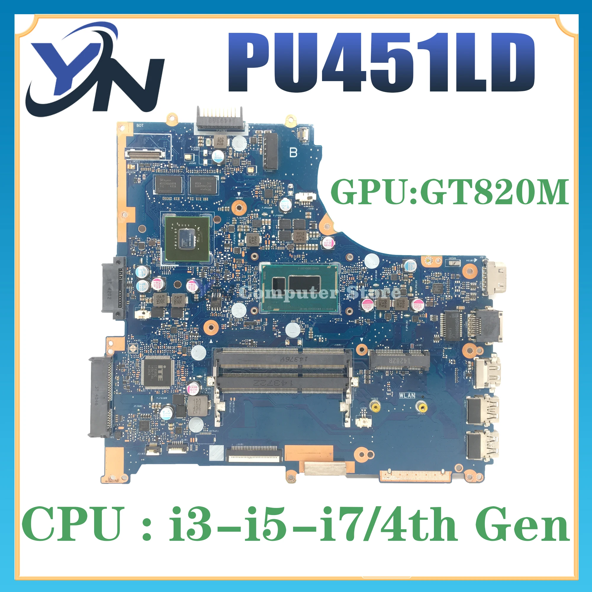 

PU451LD Notebook Mainboard For Asus PRO451L PU451LA PU451L PU451 Laptop Motherboard W/I3 I5 I7 4th GT820M/1G 100% Test