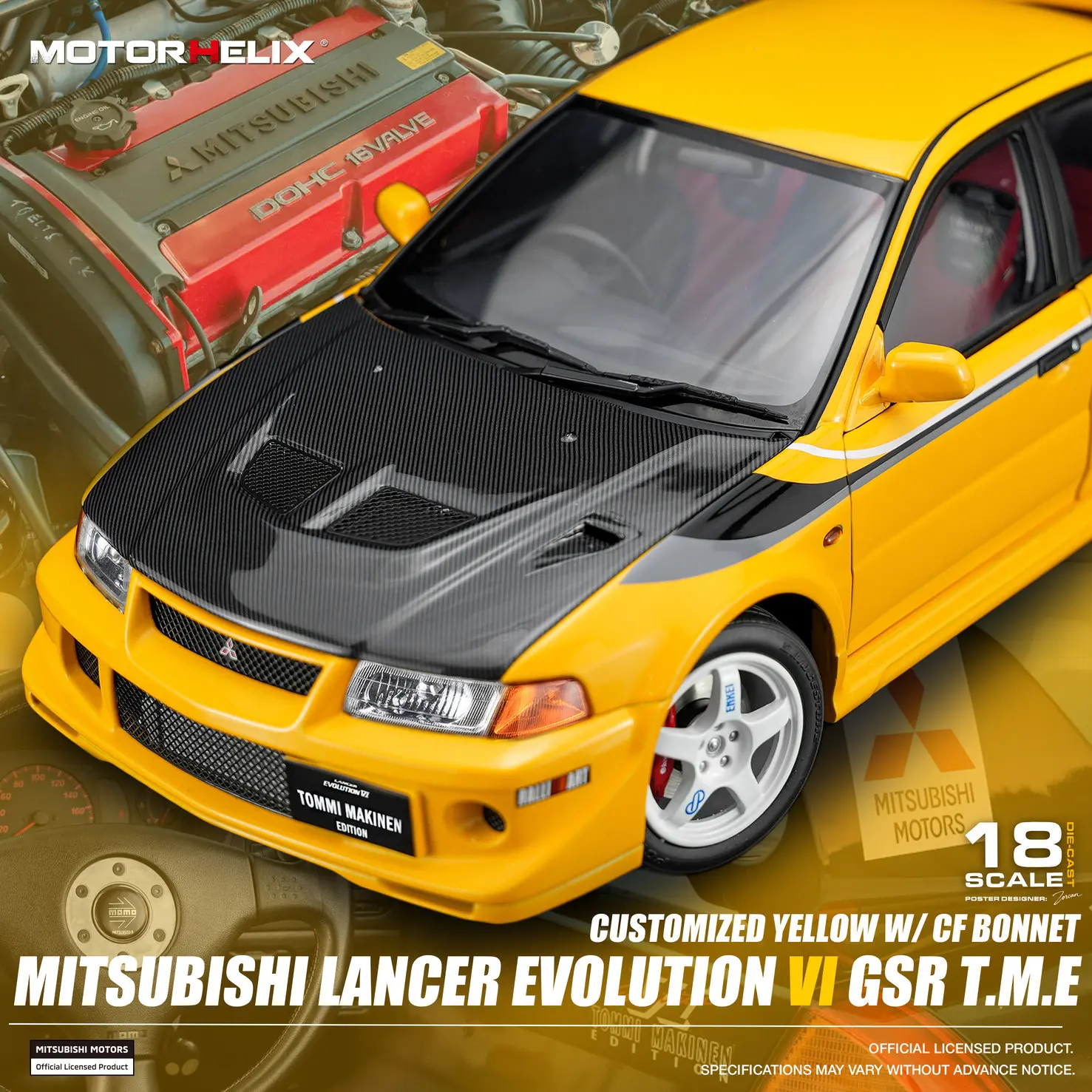 Фото Коллекционная модель автомобиля Motorhelix 1:18 Mitsubishi Evolution VI (6.5) из сплава, лимитированная серия, украшение для рабочего стола №3