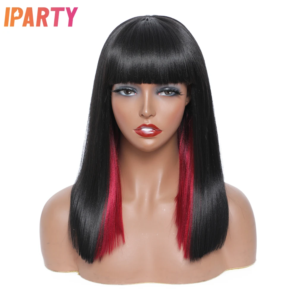 

Iparty Black Women's 18 Inches Synthetic Machine Wigs Short Straight High Light Wig Multi Color Optional Heat Resistant Daily