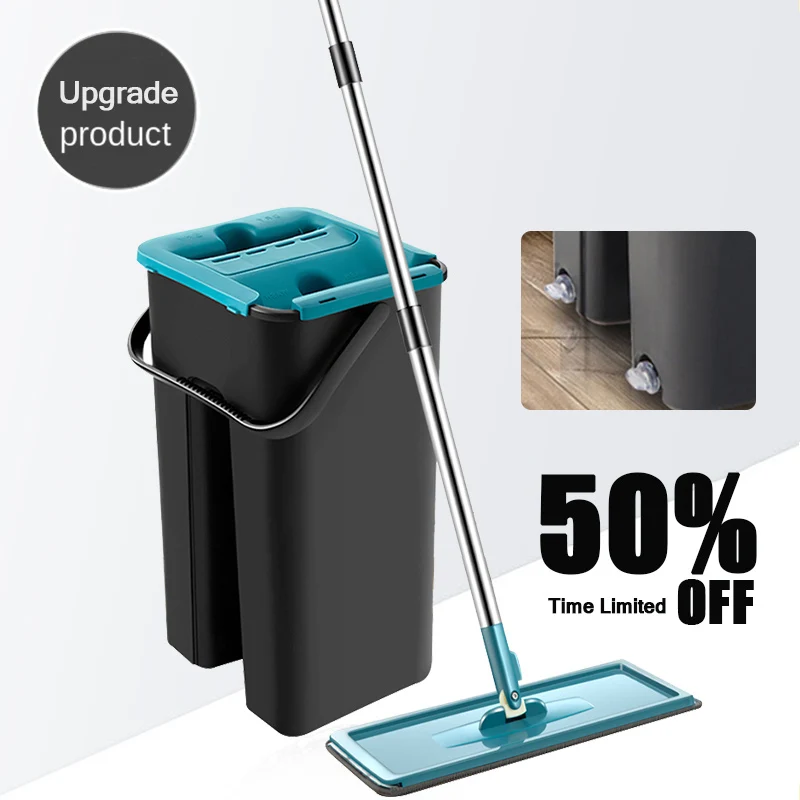 

Floor Mop With Bucket Hand Free Lazy Mop Squeeze Mop 360 Rotating Wet Or Dry Flat Lazy Mop With Replace Pads Home Cleaning Tool