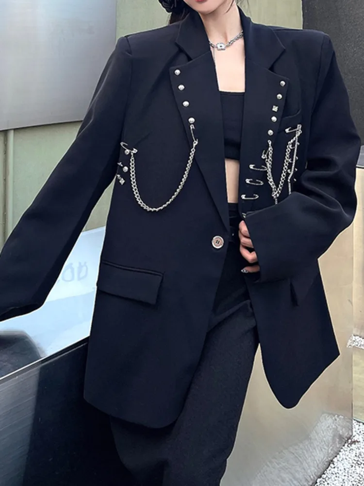 UCXQ уличная модная куртка в европейском стиле с шикарной цепочкой универсальный