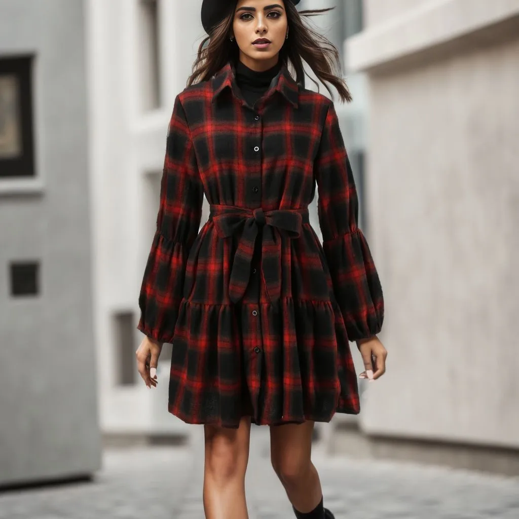 

Dress Tall Women's Plaid Dress Casual Belted Long Sleeved Autumn Dress Summer Dresses with Long Sleeves