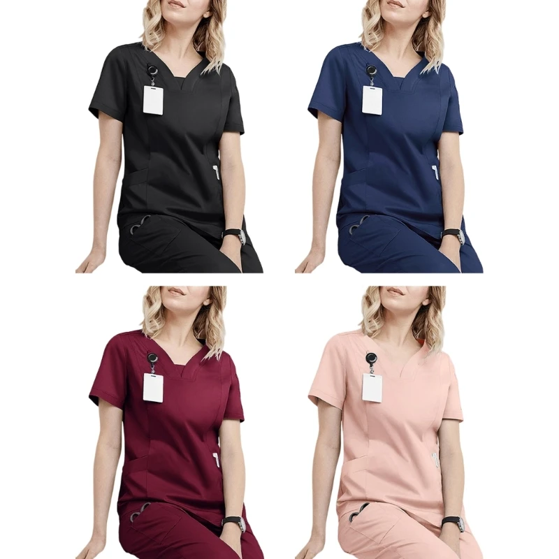 

Nurses Working Uniform Women Short Sleeve Pockets Nurse Scrubs Nurse Uniform 10CD