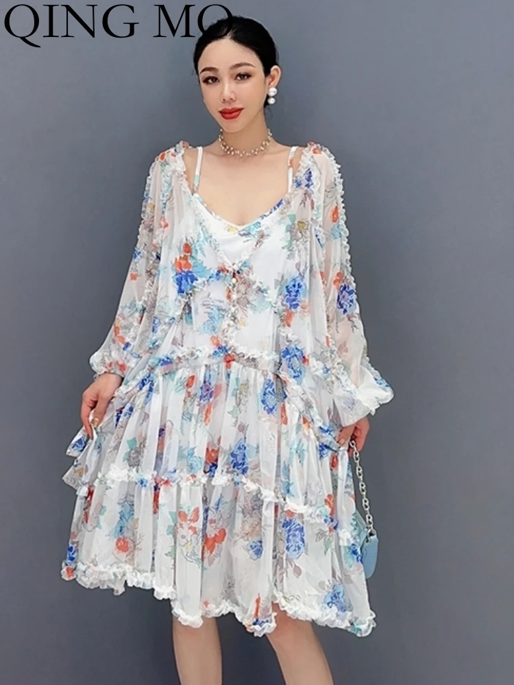 

Женское шифоновое платье с кружевом QING MO, повседневное элегантное белое платье без бретелек с цветами, лето 2023