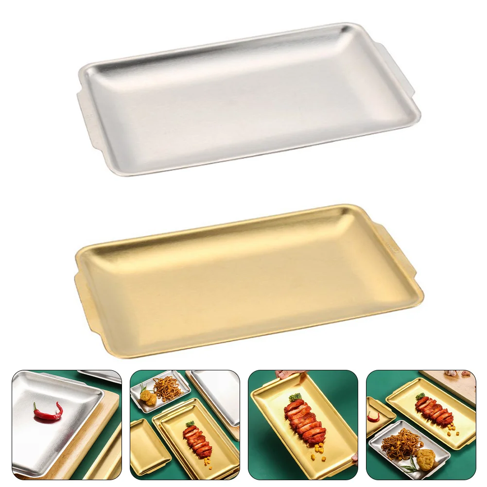 

2pcs Trays Stainless Steel Decorative Tray Pasta Plate Metal Butler Tray Entryway Key Tray Dessert Plate
