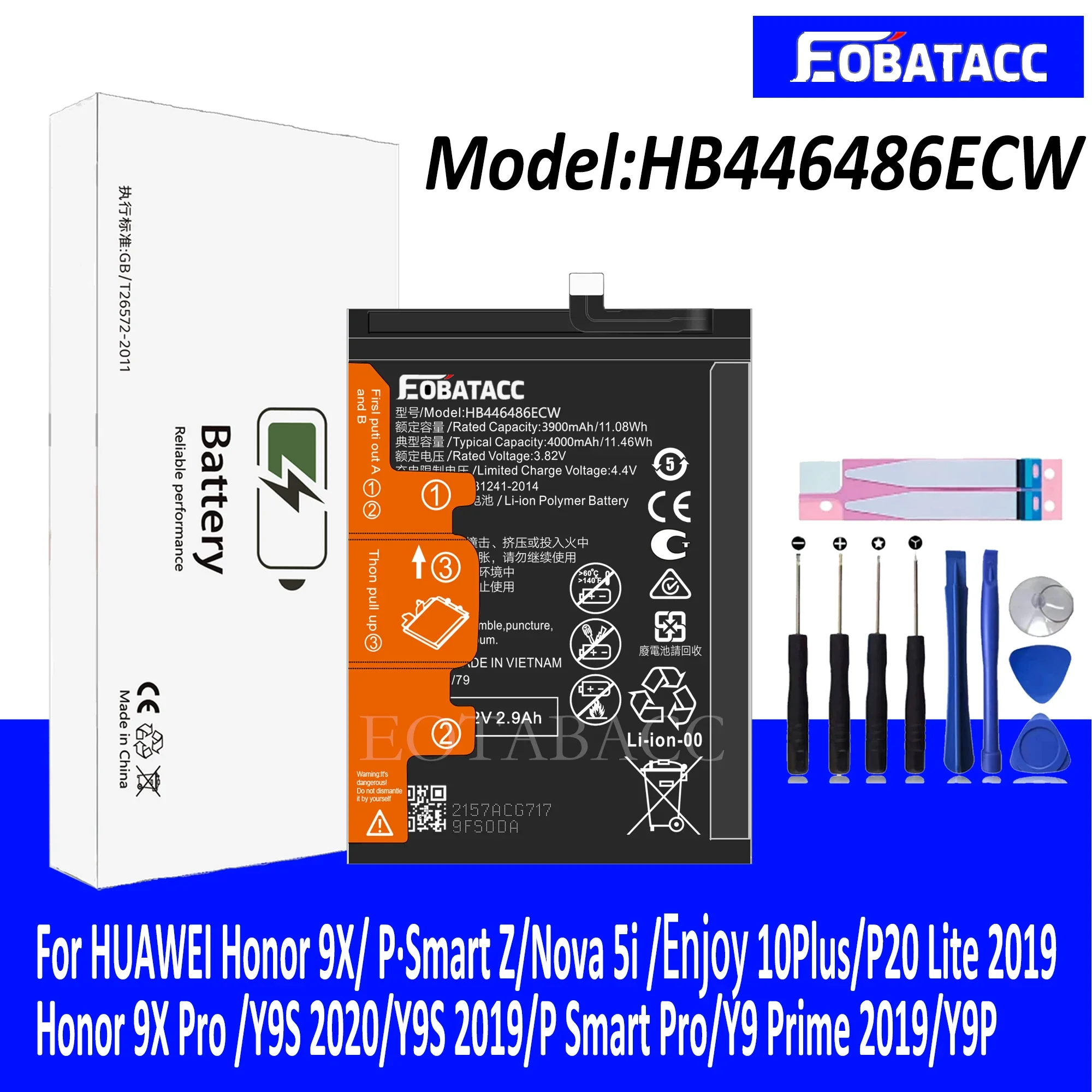 EOTABACC 100% Новый оригинальный аккумулятор HB446486ECW для HUAWEI Honor 9X/ P · Smart Z/Nova 5i /10Plus/P20 Lite