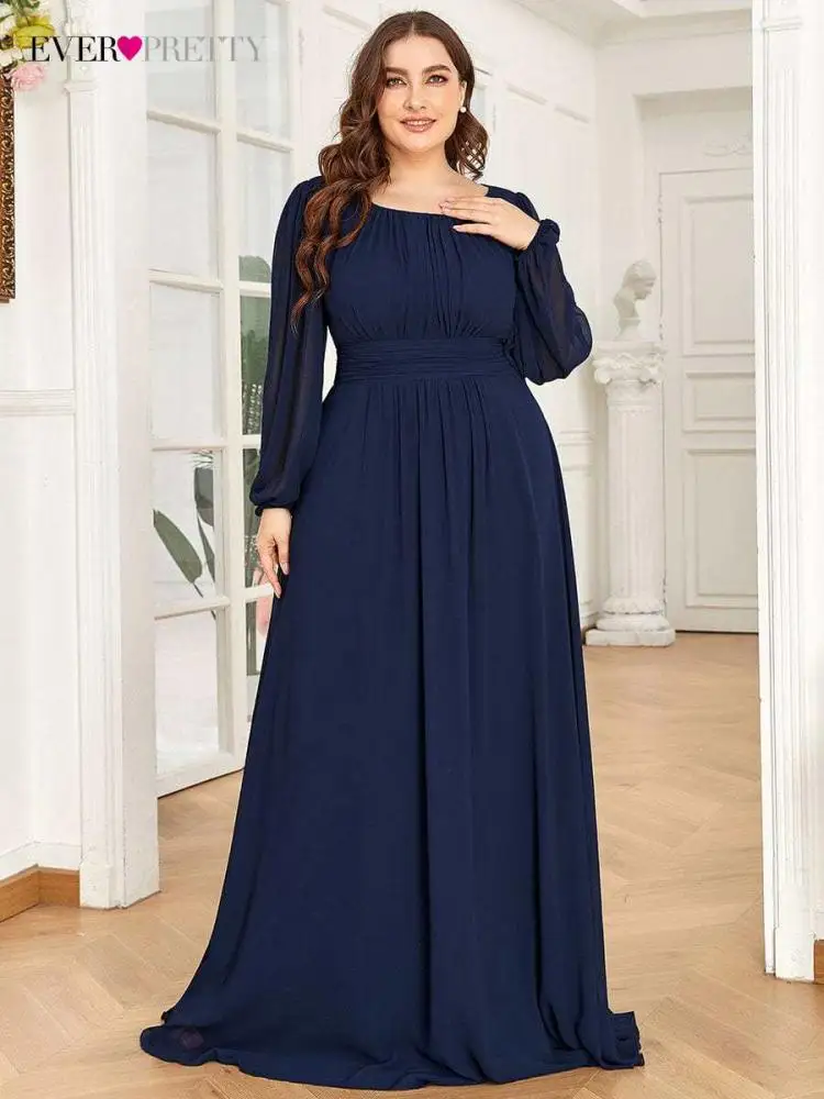 

Plus Size Elegant Women's Dresses Long O-Neck Full Sleeves A-LINE Floor-Length Gown 2022 Ever Pretty of Bridesmaid Women Dress