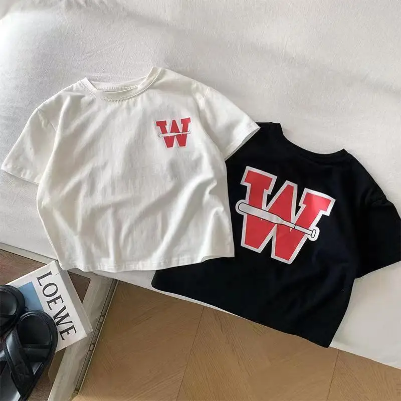 

Kids Clothes Cotton Children Casual Loose Short Sleeved T-shirt W Letter Print Breathable Top T-shirt 0-8Years Boys Clothes