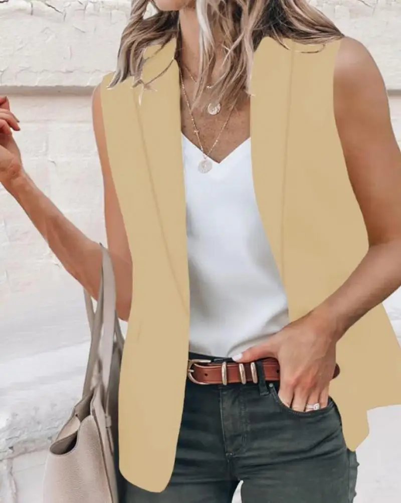 2023 Woman Vest Single Button Lapel Collar Blazer Sleeveless Solid Color Casual All-Match Daily Club Streetwear Vests for Women