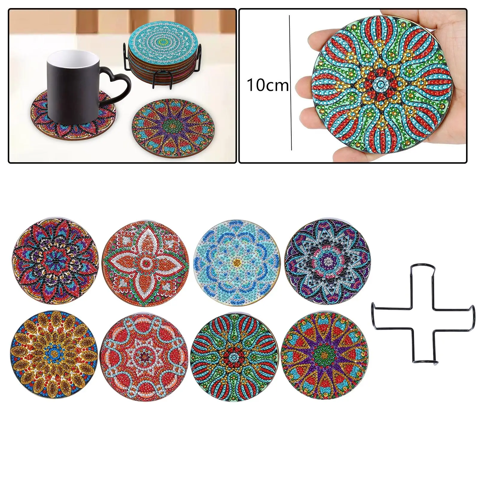

8Pcs DIY Diamond Painting Casting Coaster Home Decoration Non Slip Table Placemat Insulation Pad Tool Mandala for Beginners Kids