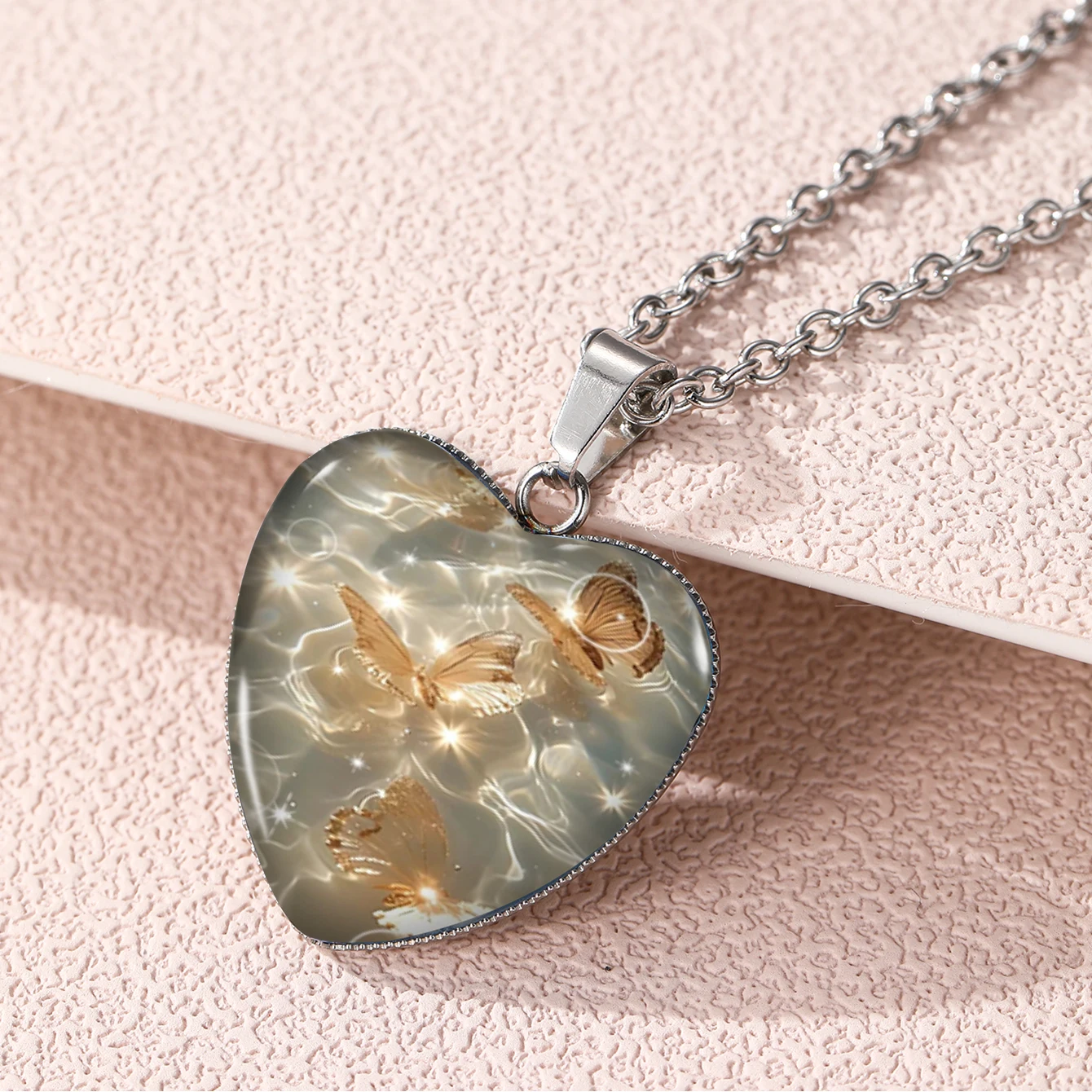 2024 волнистая искусственная бабочка печатное ожерелье стеклянные подвески с