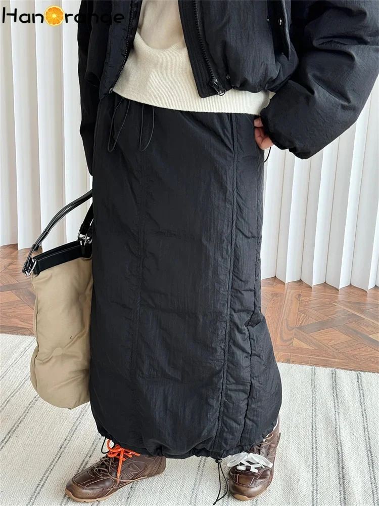 HanOrange 2024 зимняя модная H-образная юбка на утином пуху свободная пушистая теплая