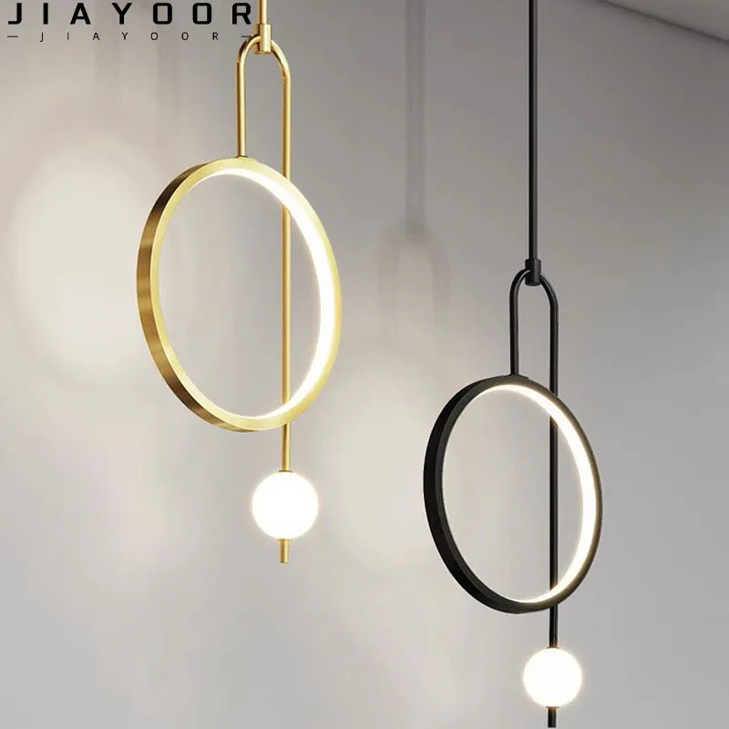 

2023 Gold Ring Pendant Modern Led Pendant Bedroom Bedside Home Decoration Living Room TV Wall Lighting Pendant Free Shipping