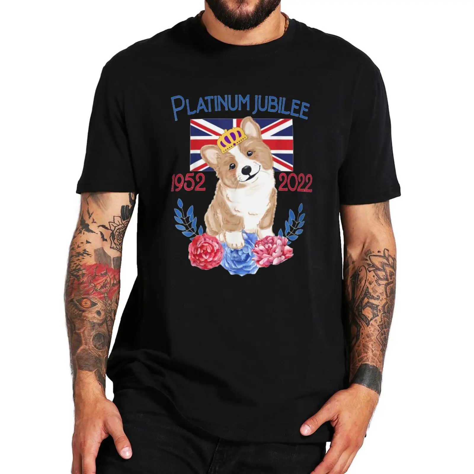 

British Queen Commemorative T-shirt Vintage Funny Dog Graphic Short Sleeve Summer 100% Cotton Soft Breathable EU Size T Shirts