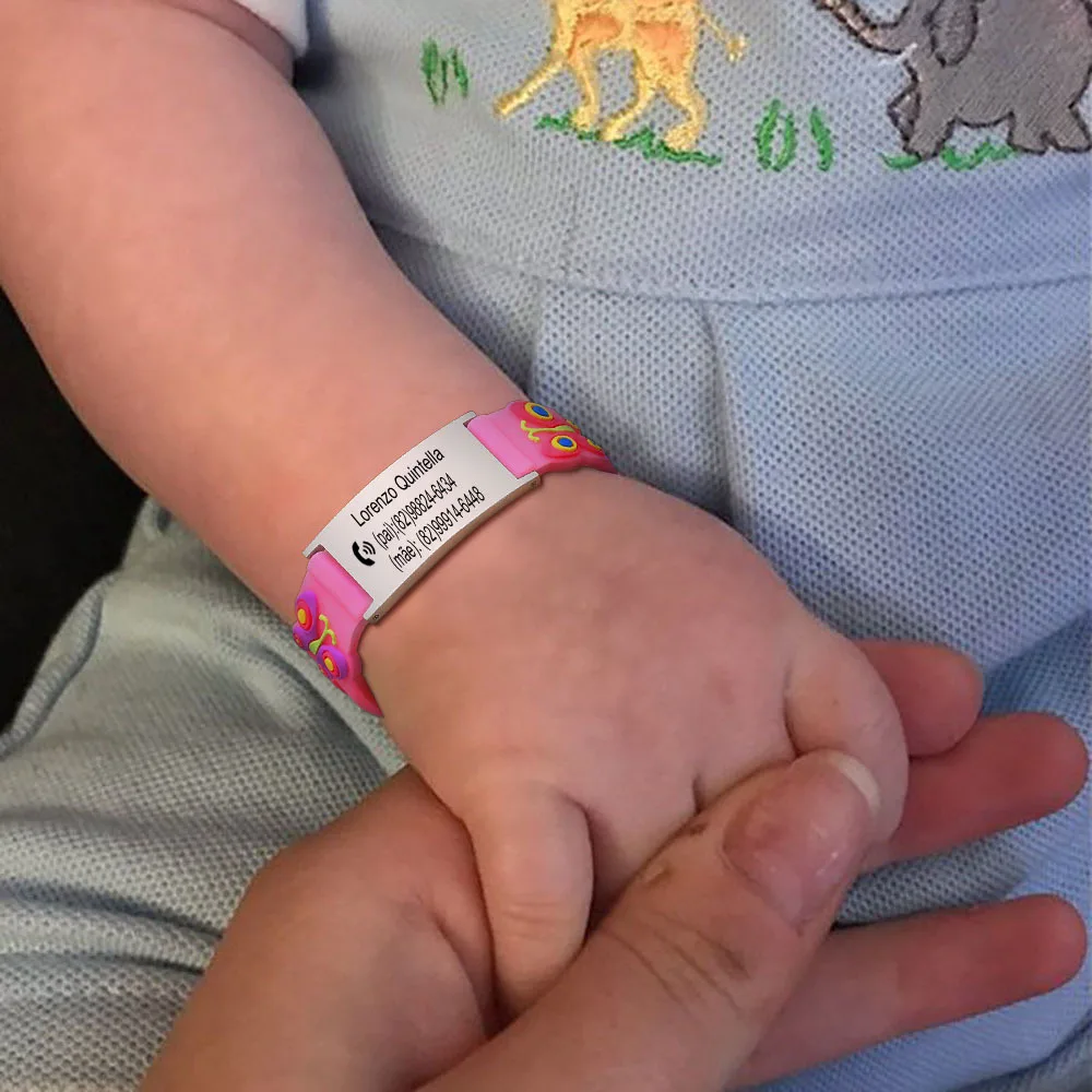 Free Personalized Child ID Bracelet ,Silicone Wristband for Baby Boys Girls Adjustable 5.1inch -6.5inch