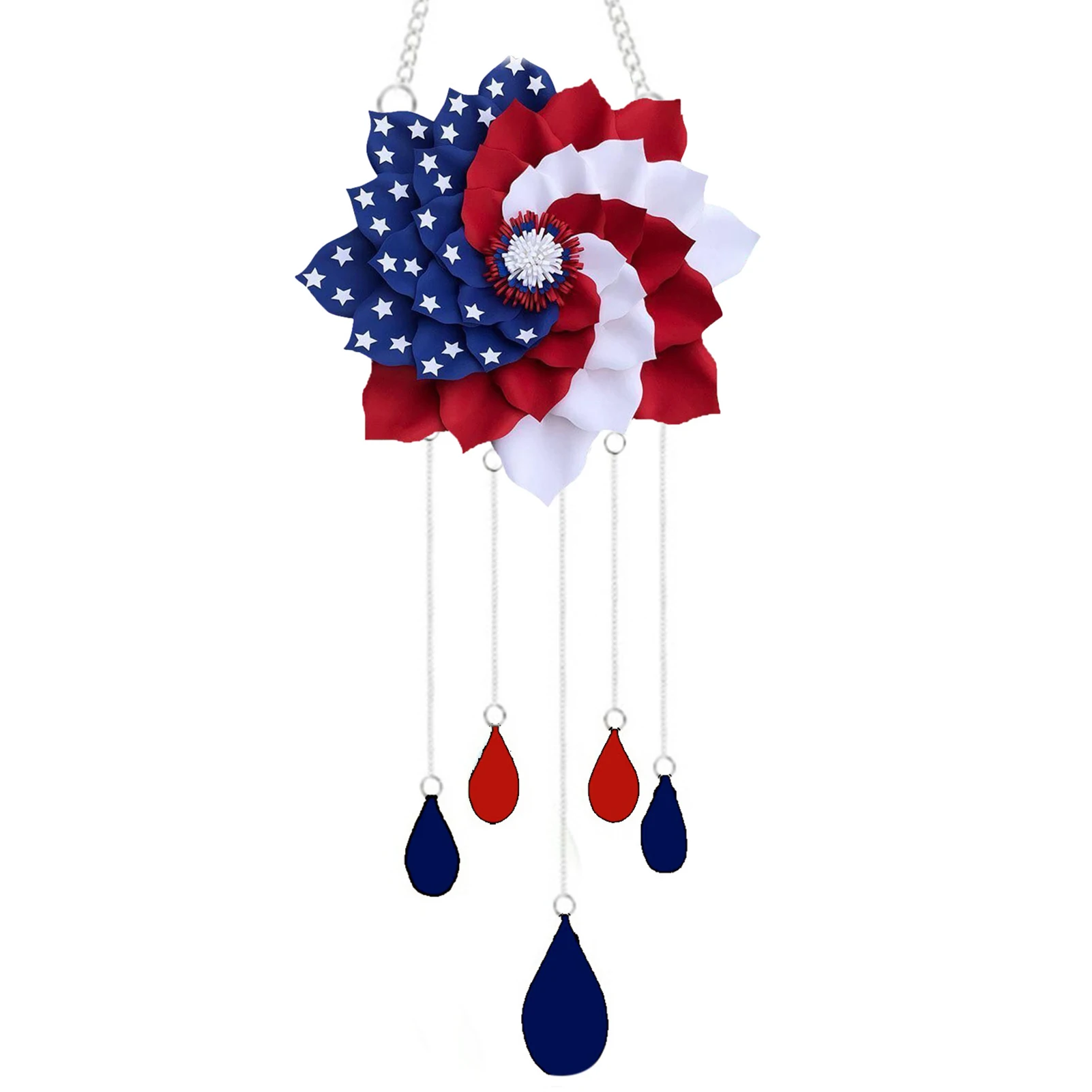 

Summer Patriotic Front Door Wreath 4th Of July Memorial Day Decorations Acrylic Flower Shaped Windchime Independence Day Flower