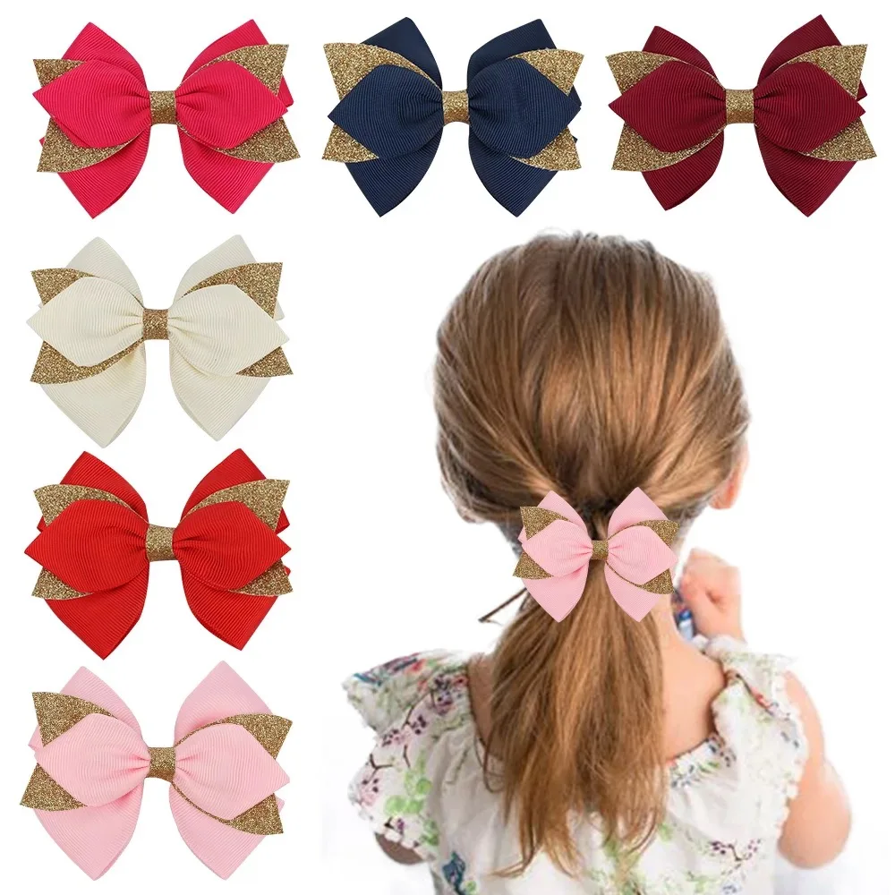 

50PCS 4Inch Hand Customize Hair Accessories Flash ribbon Hair Clips for Girls Baby Girls Hair Bows