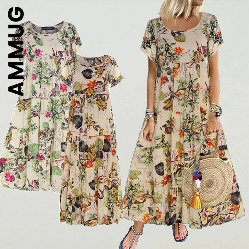 Женское платье-макси с коротким рукавом цветочным принтом |