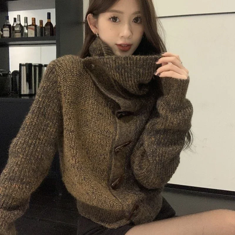 Женский винтажный свитер с воротником-лодочкой на пуговицах