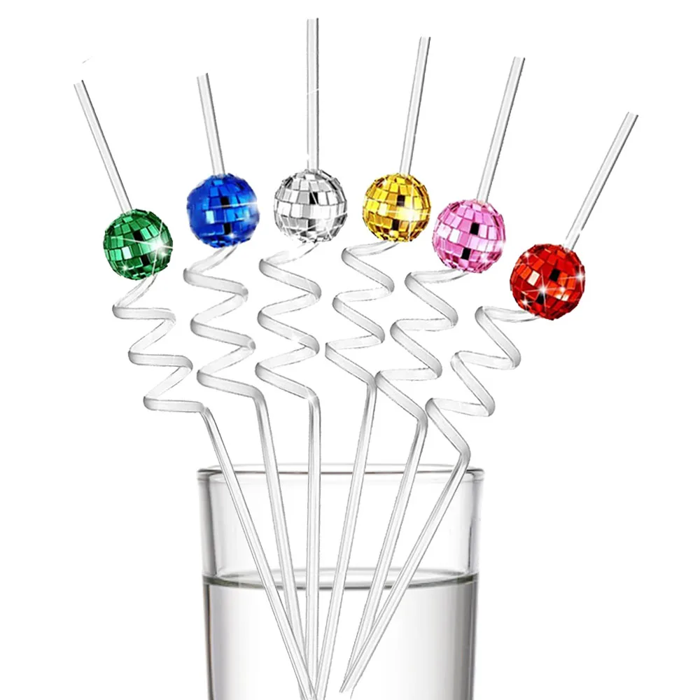 

6pcs Disco Ball Plastic Straws 70s Disco Straw 1970's Disco Fever Party Decorations Drinking Straws Wedding Birthday Bar Supplie