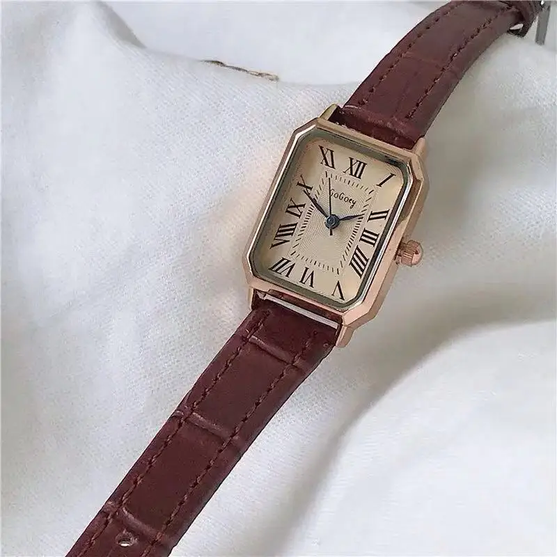 

Retro Roma Rectangle Women Watches 2022 Fashion Brand Vintage Leather Female Quartz Clock Blue Pointer Ladies Brown Wristwatches