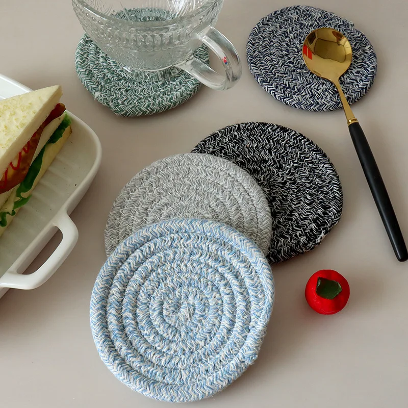 

11cm 18cm Crochet Placemat Cotton Polyester Woven Coaster Insulating Pads Mats Table Decoration Collection 4.3" 7"