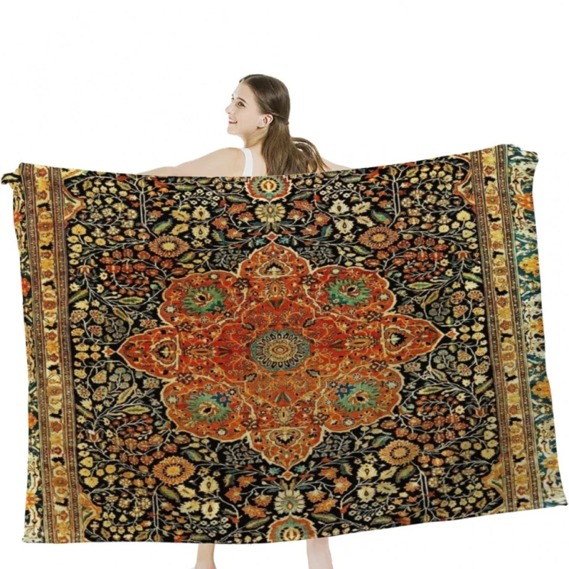 

Antique Persian Mohtashem Kashan Rug Print Throw Blankets Airplane Travel Decoration Soft Warm Bedspread