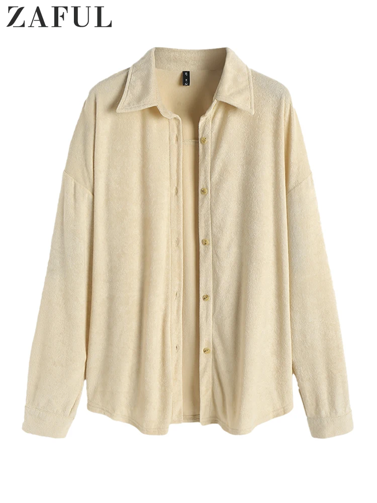 ZAFUL Jackets for Women Terry Cloth Button Front Shacket Coats Woman Winter 2022 Autumn Korea Women's Coat Traf Windbreak Zevity |