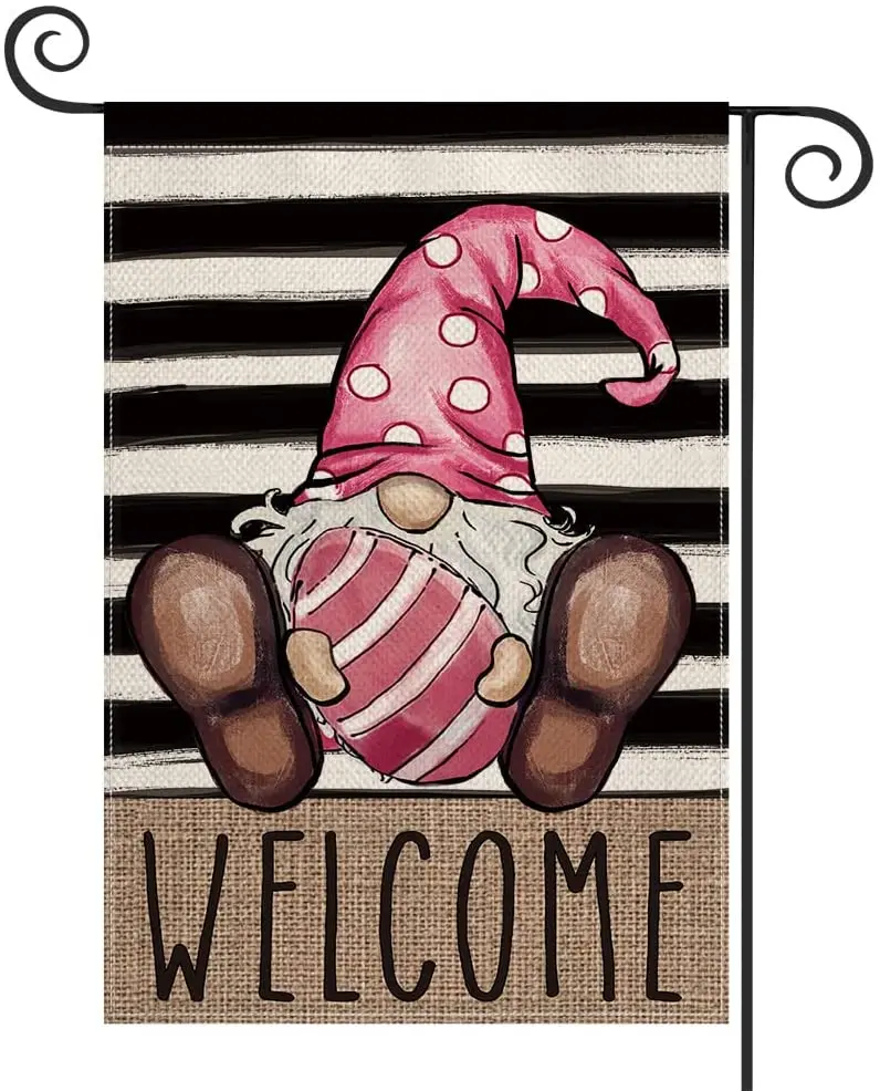 

Easter Gnome Welcome Garden Flag 12 x 18 Inch Vertical Double Sided, Stripe Holiday Yard Outdoor Decoration