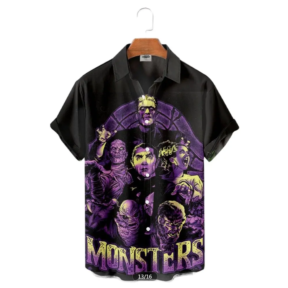 Shirt For Men Men's Summer 2023 Movie Character Horror Vintage Streetwear Top Retro Men's Hawaiian Shirt 3d Printed Men's Shirts