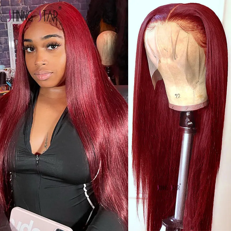 13x4 Burgundy Lace Front Wigs Colored Hot Red 99J Straight Lace Front Human Hair Wigs For Women Peruvian Hd Lace Frontal Wigs