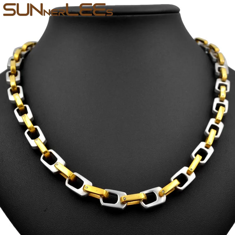 

Ожерелье из нержавеющей стали 316L SUNNERLEES высокого качества, 9 мм, Геометрическая цепочка с покрытием из серебра и золота, ювелирные изделия для мужчин и женщин SC223