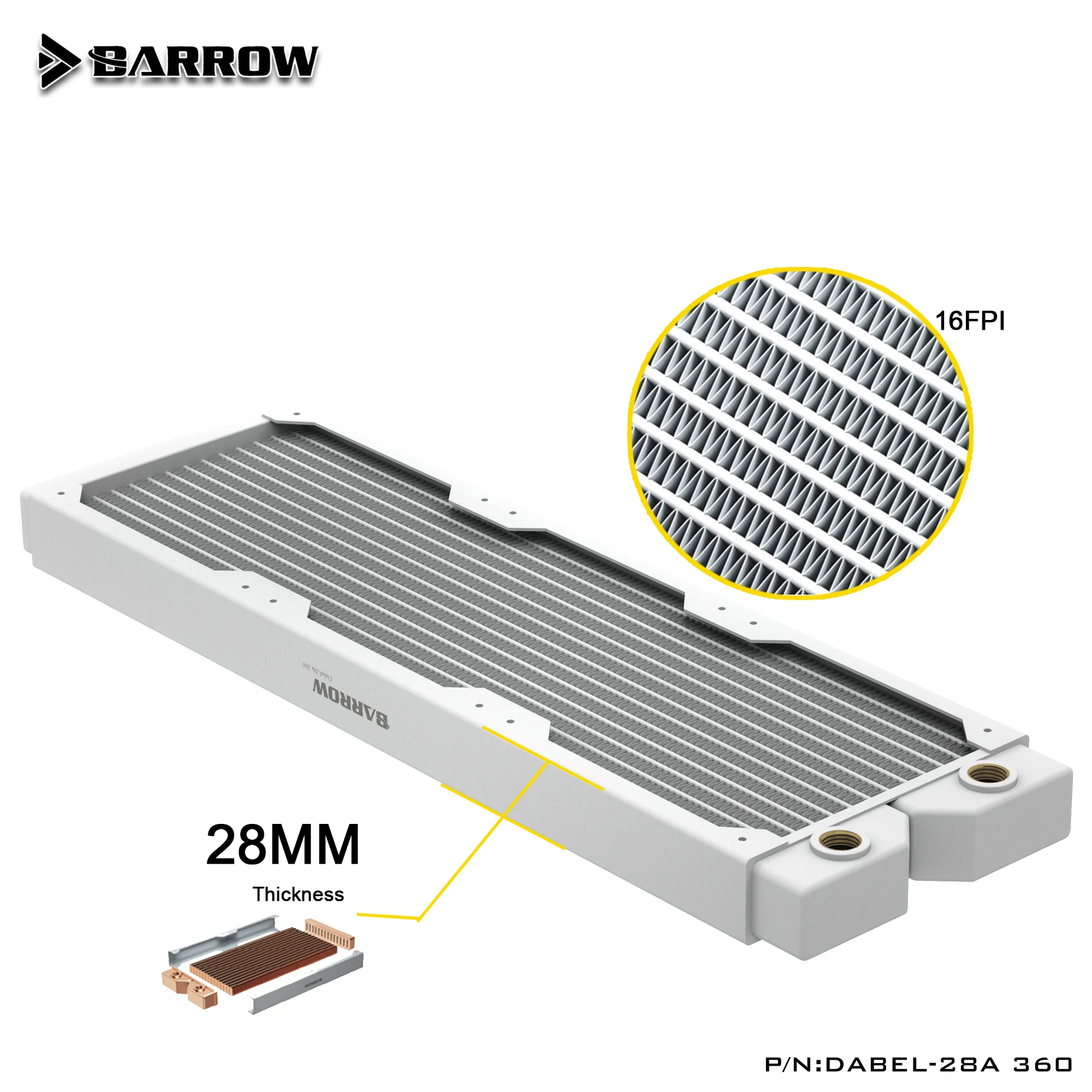 Медный радиатор Barrow толщиной 28 мм, резьба G1/4 дюйма, белый, черный, 120/240/360/480 мм, компьютерный радиатор, водяное охлаждение, 120 вентиляторов