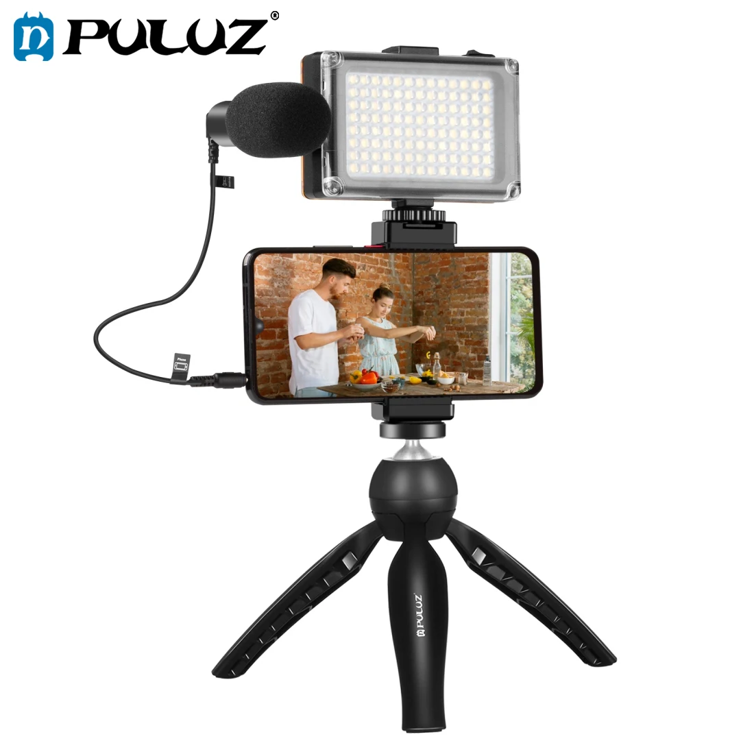 

PULUZ Smartphone Video Vlogger Kits Microphone LED Fill Light Mini Tripod For Phone Vlog Video Recording Condenser AT