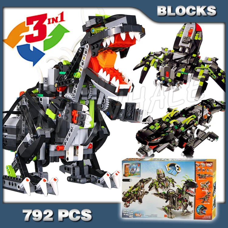 

792pcs 3in1 Monster Dino 24010 Walking Spider Crocodile Model Building Blocks Electric Dinosaur Set Compatible with