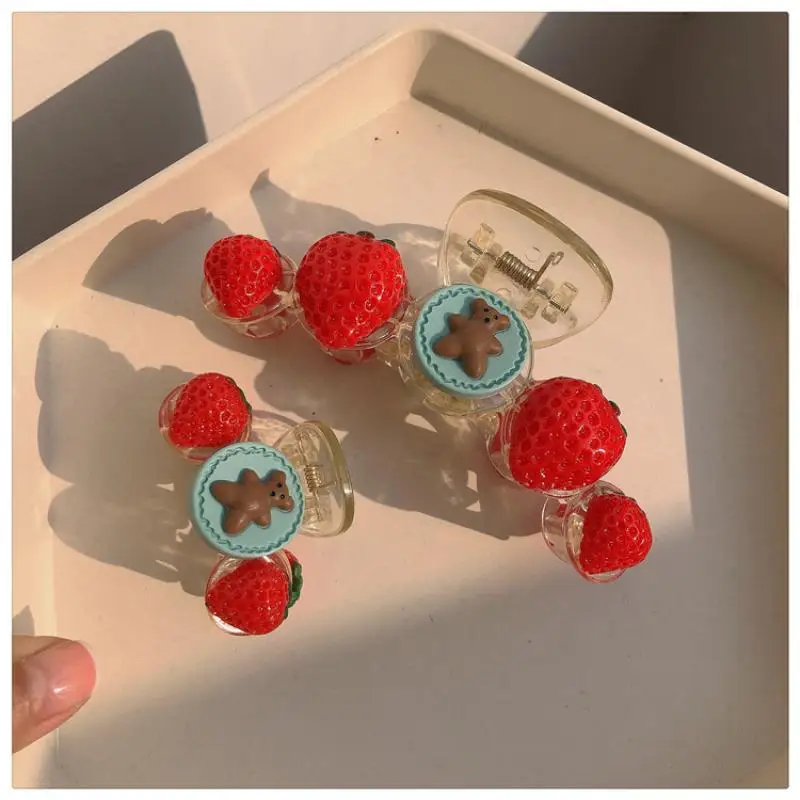 Заколка для волос из ацетата в виде клубничного медведя большие резиновые