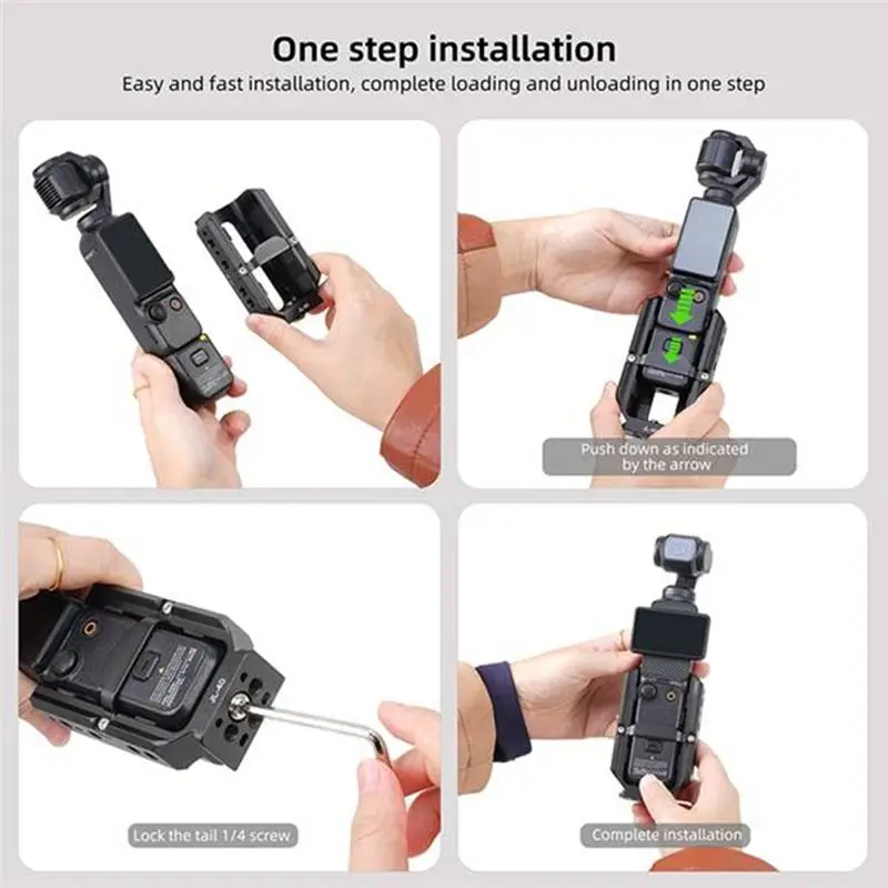 Фото Алюминиевый защитный кейдж Jlwin для DJI Osmo Pocket 3 с адаптером для расширения и креплением-кронштейном №5
