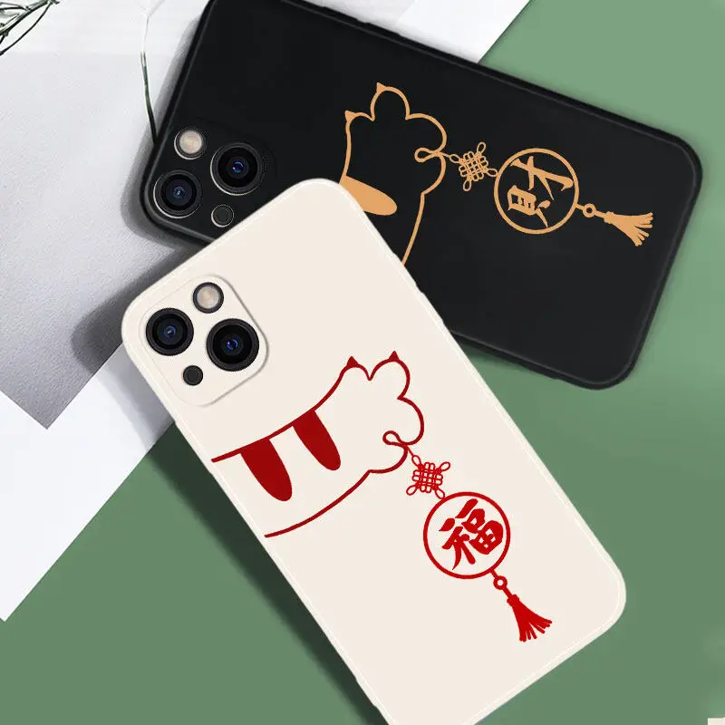 

NOHON Case For APPLE IPHONE 13 12 11 PRO MAX MINI XS XR 8 PLUS SE 2020 7 6S Chinese knot Straight Edge Quality back cover