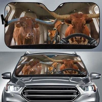 funny texas longhorn cattle family driving car sunshade texas longhorn cattle farm animals driving auto sun shade gift for far