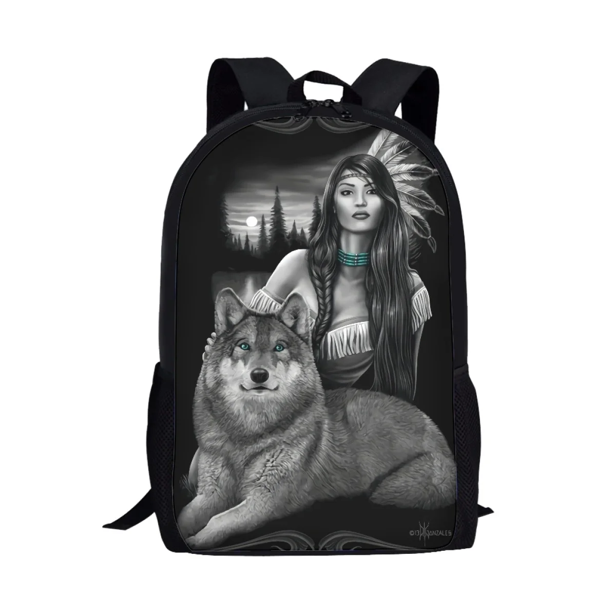 

Feather Maiden Wolf Backpack Large Capacity Adjustable Side Internal Pocket Adult School To Schoolbag Travel Outdoor Satchel