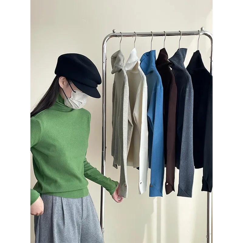 Вязаный базовый свитер с высоким воротником облегающие женские однотонные топы